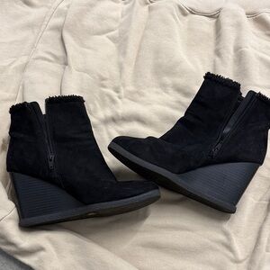 Sun + Stone Black Suede Wedge Boots